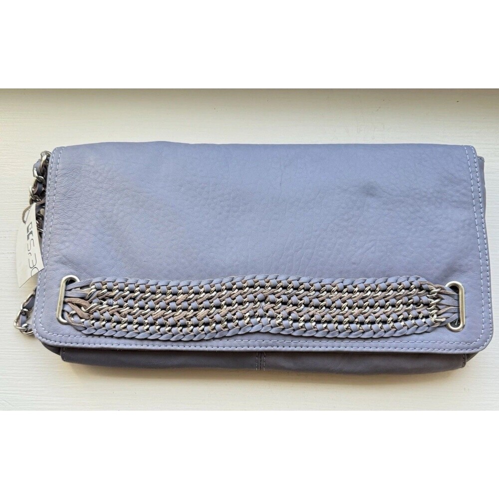 Joe's Jeans Heather Blue Leather Studded Compartment Clutch Bag NWT Chains